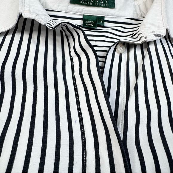 Lauren Ralph Lauren Black White Striped Button Up Shirt with Monogram. 1X - Picture 7 of 14